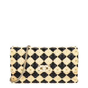 Valentino Rockstud Raffia Clutch, Beige